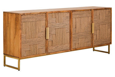 Orsina Teora Mango Wood Sideboard – 4-Door Cabinet with Paper Rope