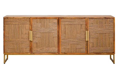 Orsina Teora Mango Wood Sideboard – 4-Door Cabinet with Paper Rope
