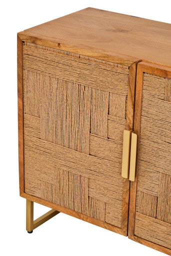 Orsina Teora Mango Wood Sideboard – 4-Door Cabinet with Paper Rope