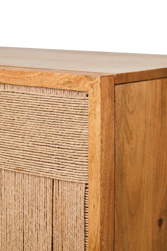 Orsina Teora Mango Wood Storage Cabinet | Two-Door Woven Paper Rope