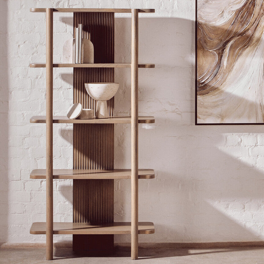 Orsina Torello 5-Tier Mango Wood Shelf Unit – Grey Display Shelving
