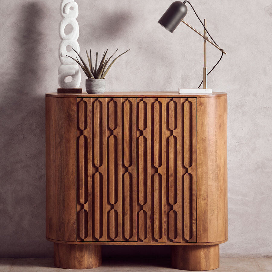 Orsina Torcino Two Door Storage Cabinet – Brown Solid Mango Wood