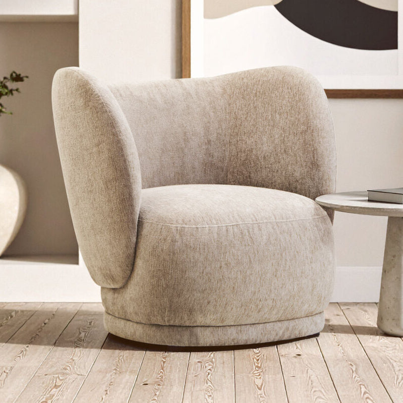 Orsina Delray Curved Accent Chair – Brown Chenille Lounge Seating