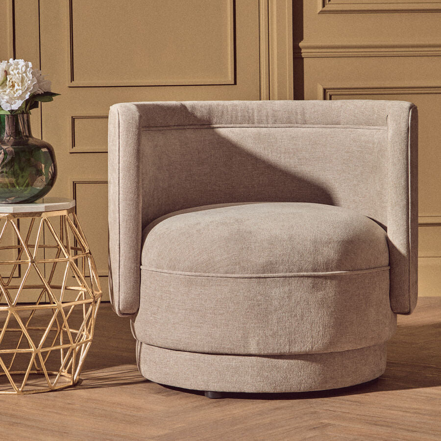 Orsina Drake Taupe Chenille Curved Accent Chair – Modern Living Room Seating