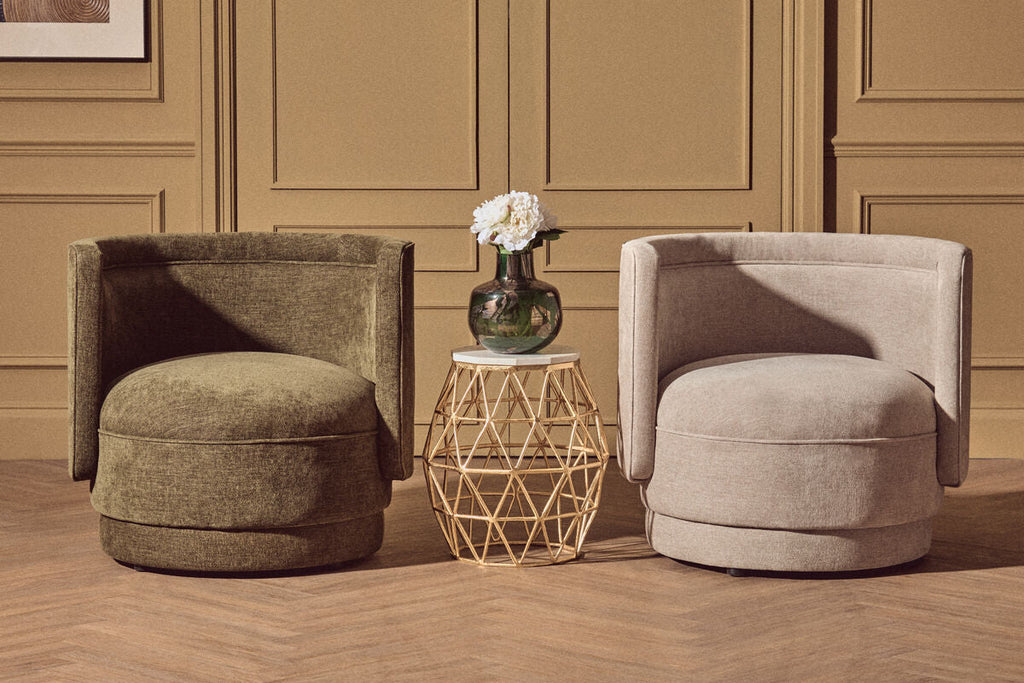 Orsina Drake Taupe Chenille Curved Accent Chair – Modern Living Room Seating