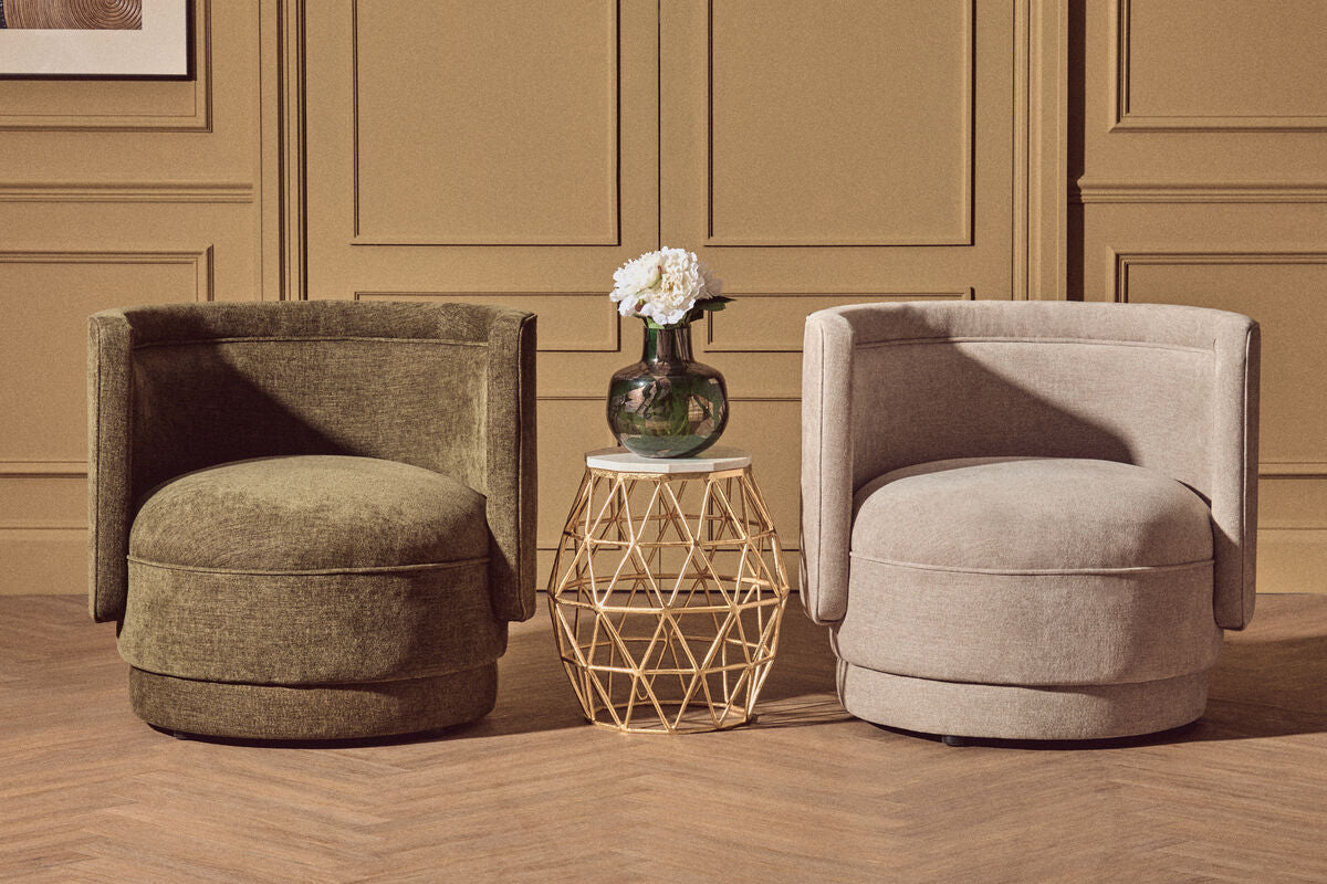Orsina Drake Taupe Chenille Curved Accent Chair – Modern Living Room Seating