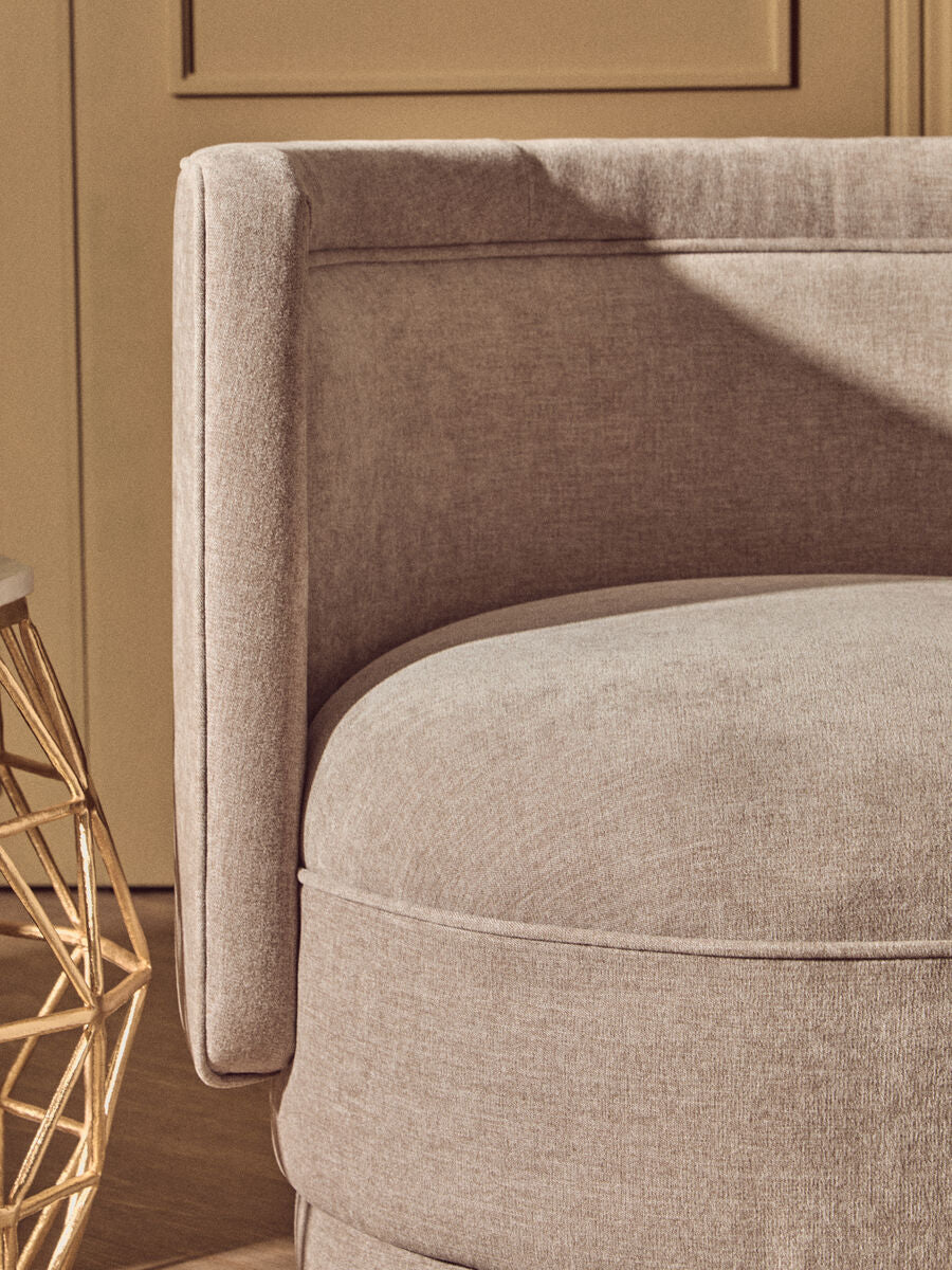 Orsina Drake Taupe Chenille Curved Accent Chair – Modern Living Room Seating