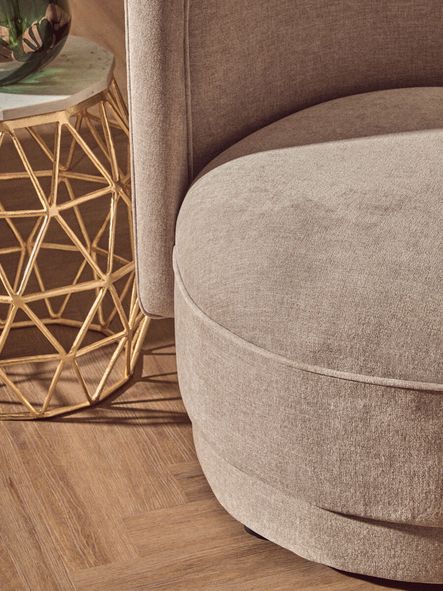 Orsina Drake Taupe Chenille Curved Accent Chair – Modern Living Room Seating