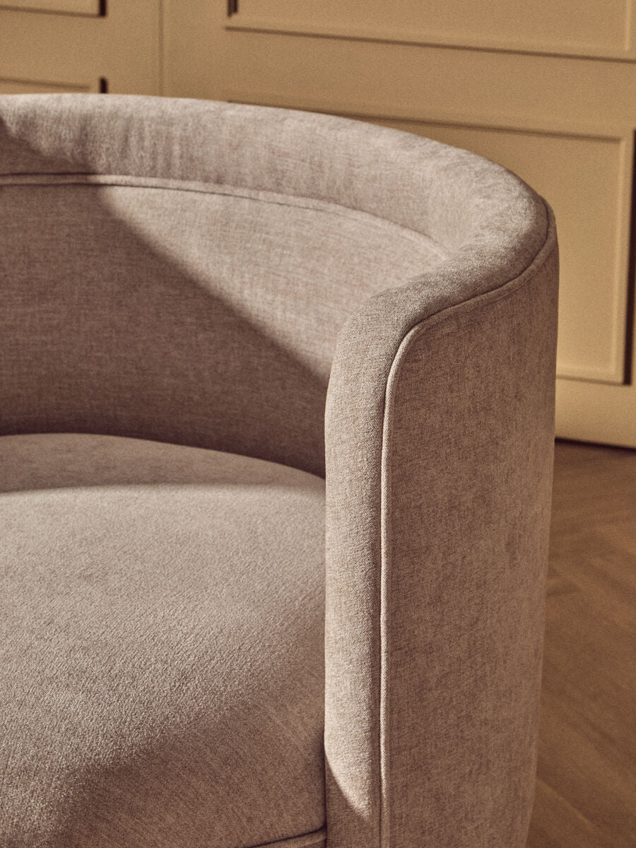 Orsina Drake Taupe Chenille Curved Accent Chair – Modern Living Room Seating