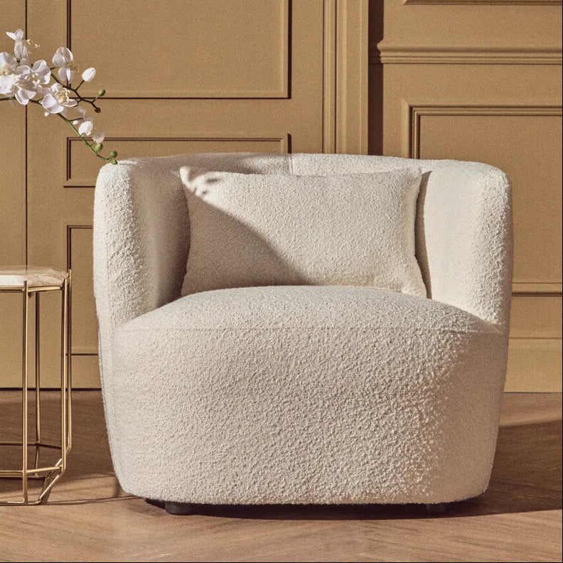 Orsina Bruge Curved Accent Chair – Textured Cream and Black Modern Seat