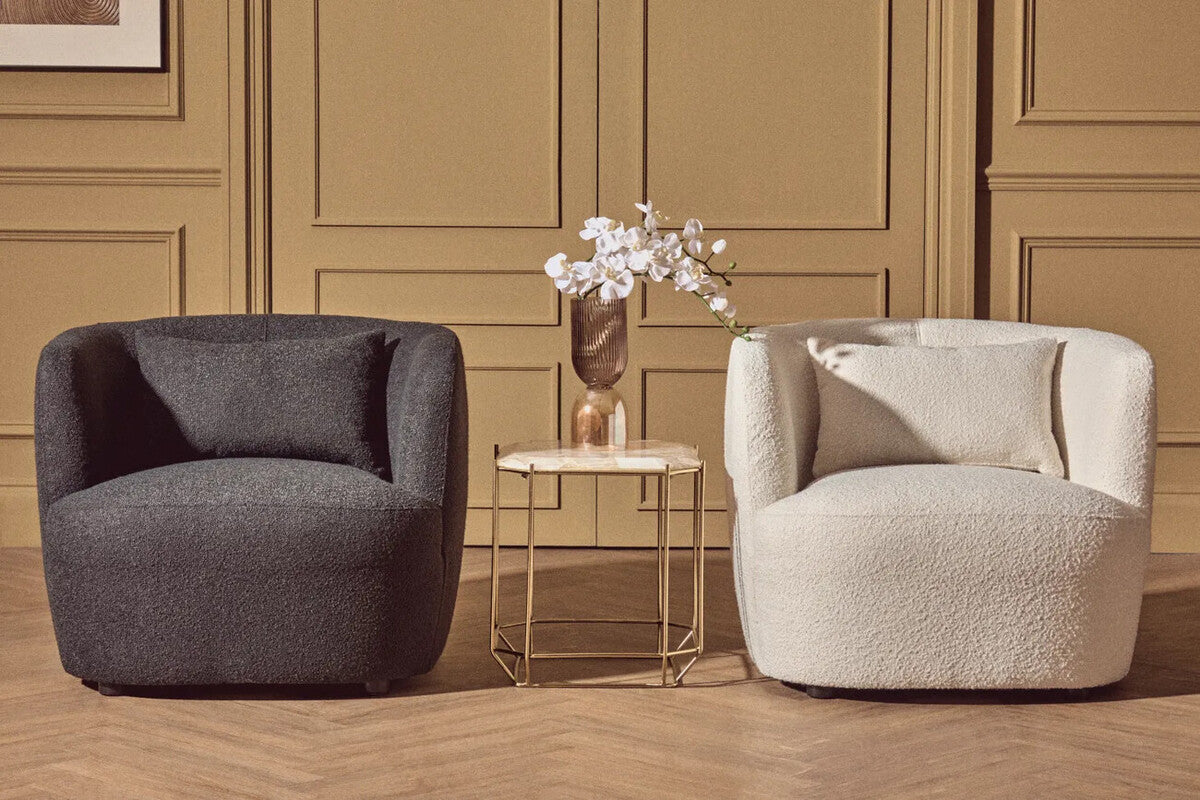 Orsina Bruge Curved Accent Chair – Textured Cream and Black Modern Seat