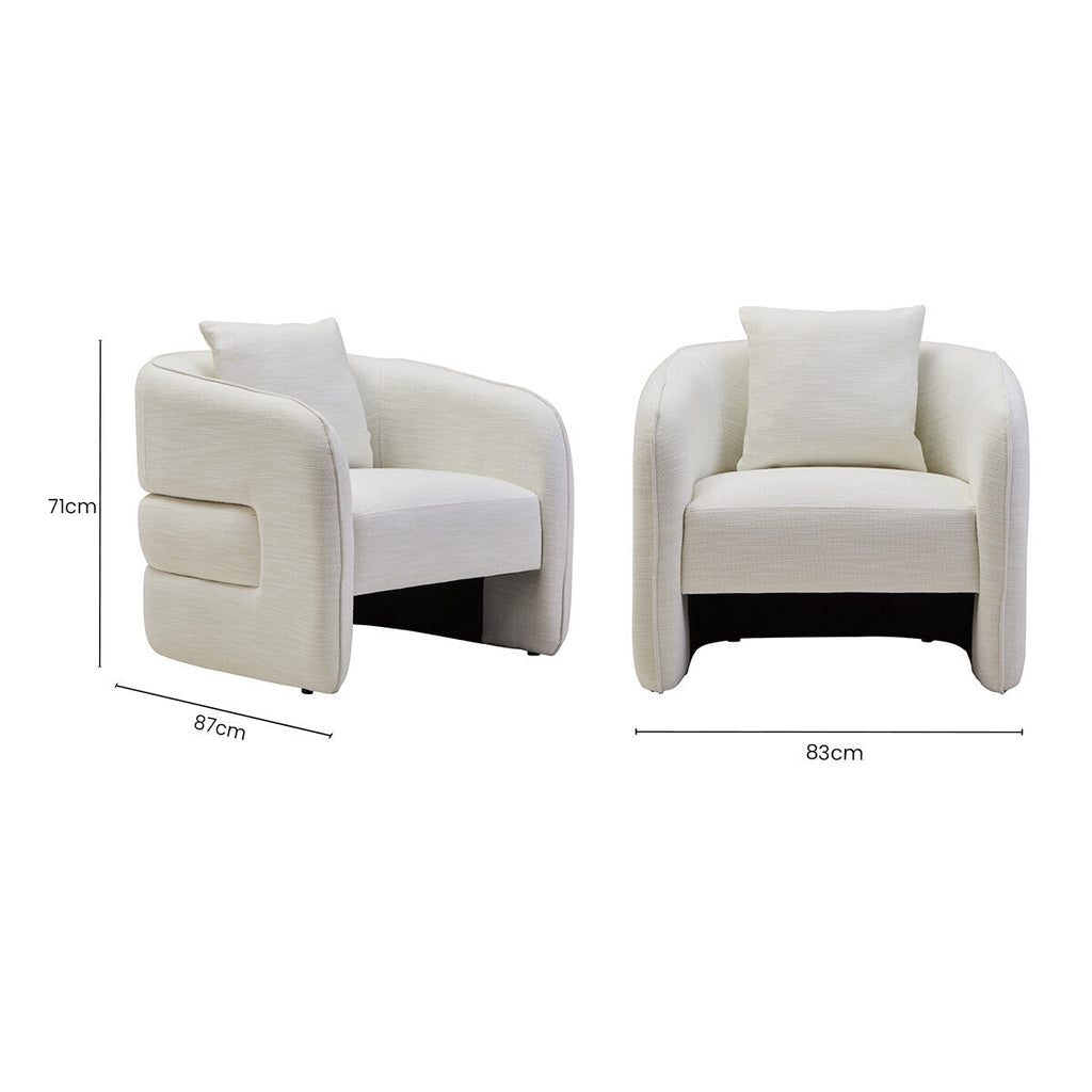Orsina Bilani Curved Accent Chair – Cream Linen Effect Living Room Seat