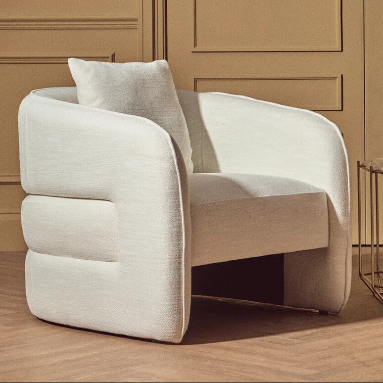 Orsina Bilani Curved Accent Chair – Cream Linen Effect Living Room Seat