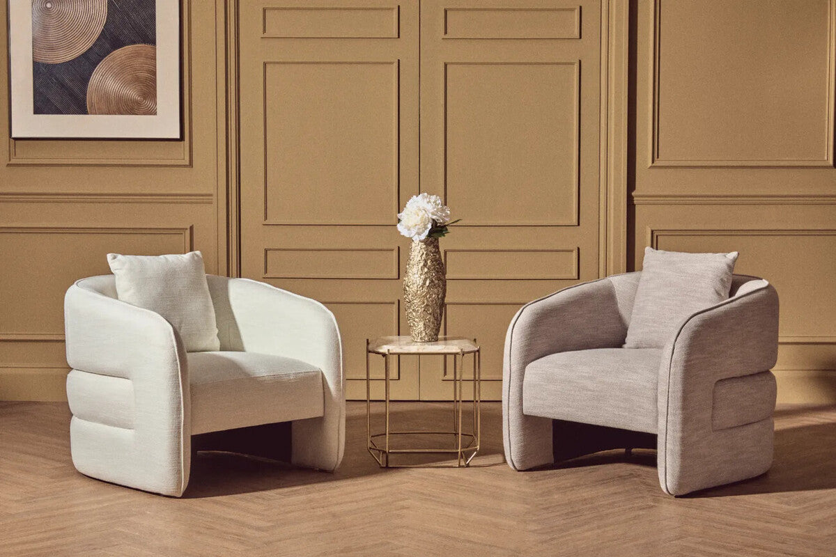 Orsina Bilani Curved Accent Chair – Cream Linen Effect Living Room Seat