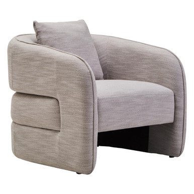 Orsina Bilani Curved Accent Chair – Grey Linen Effect Lounge Chair