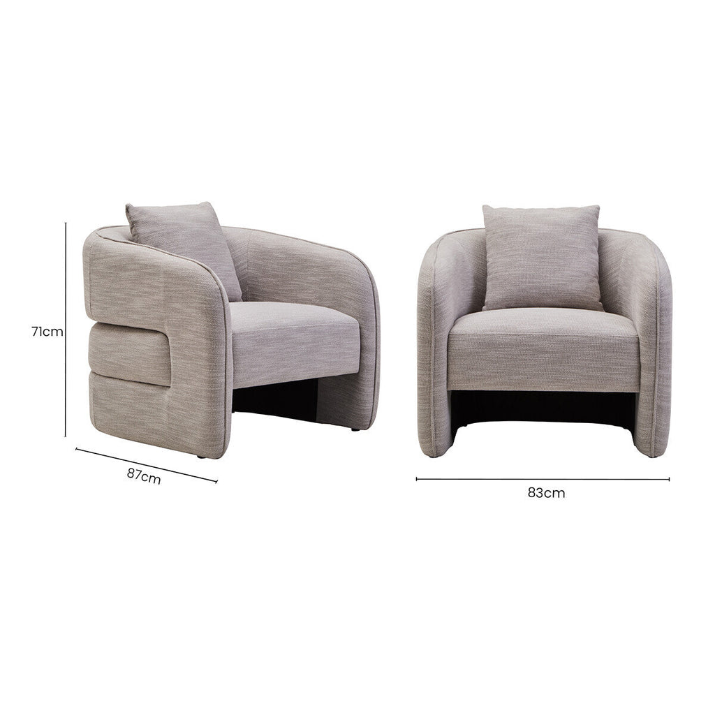 Orsina Bilani Curved Accent Chair – Grey Linen Effect Lounge Chair