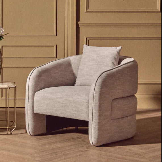 Orsina Bilani Curved Accent Chair – Grey Linen Effect Lounge Chair
