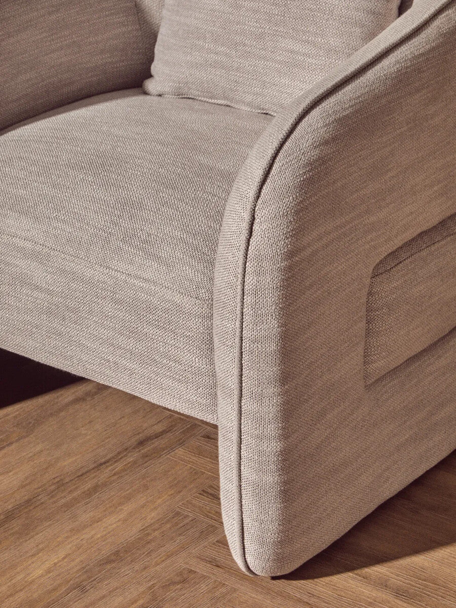 Orsina Bilani Curved Accent Chair – Grey Linen Effect Lounge Chair