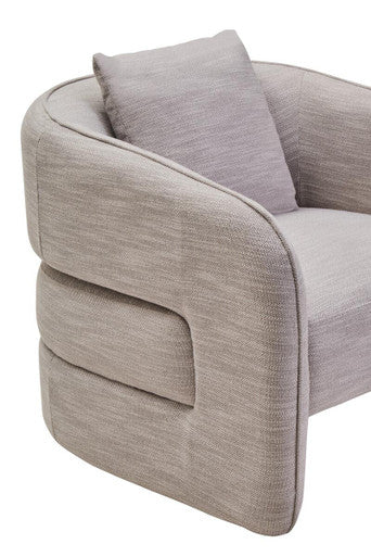 Orsina Bilani Curved Accent Chair – Grey Linen Effect Lounge Chair