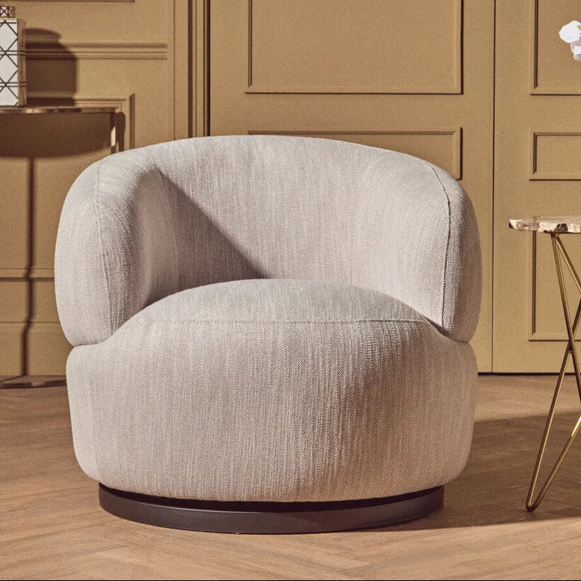 Orsina Bordo Curved Swivel Chair – Textured Grey Modern Accent Seat