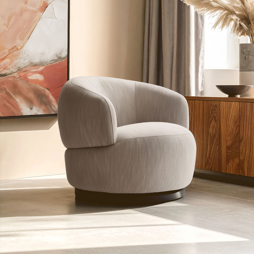 Orsina Bordo Curved Swivel Chair – Textured Grey Modern Accent Seat