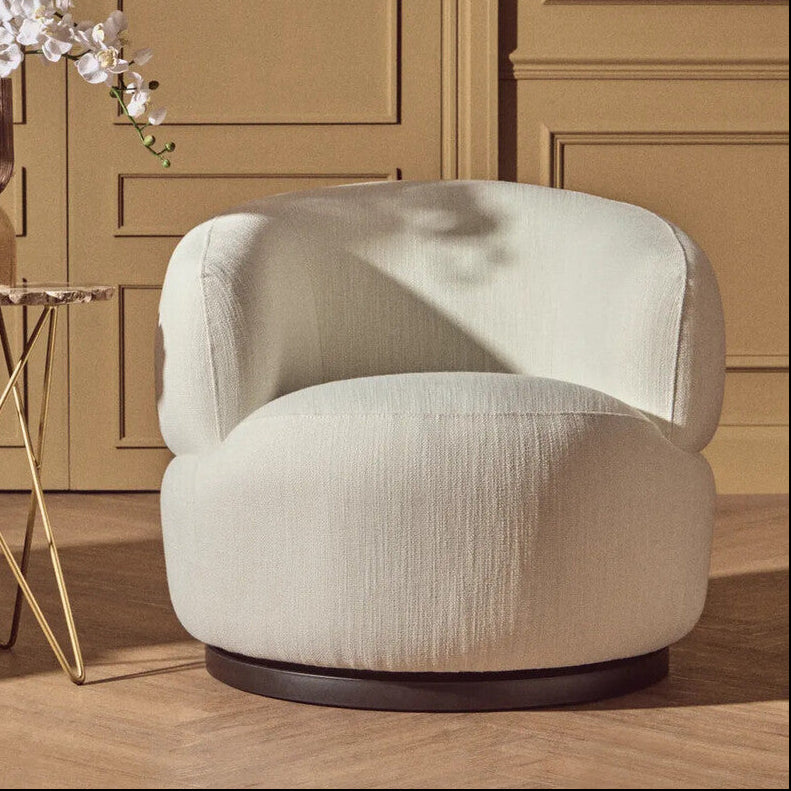 Orsina Bordo Textured Cream Curved Swivel Chair | Modern Accent Seat