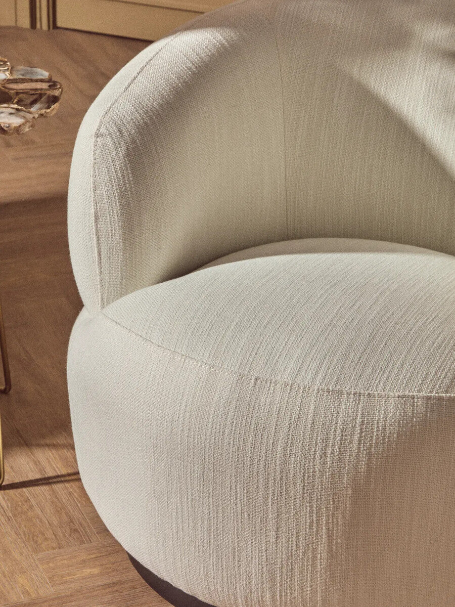 Orsina Bordo Textured Cream Curved Swivel Chair | Modern Accent Seat
