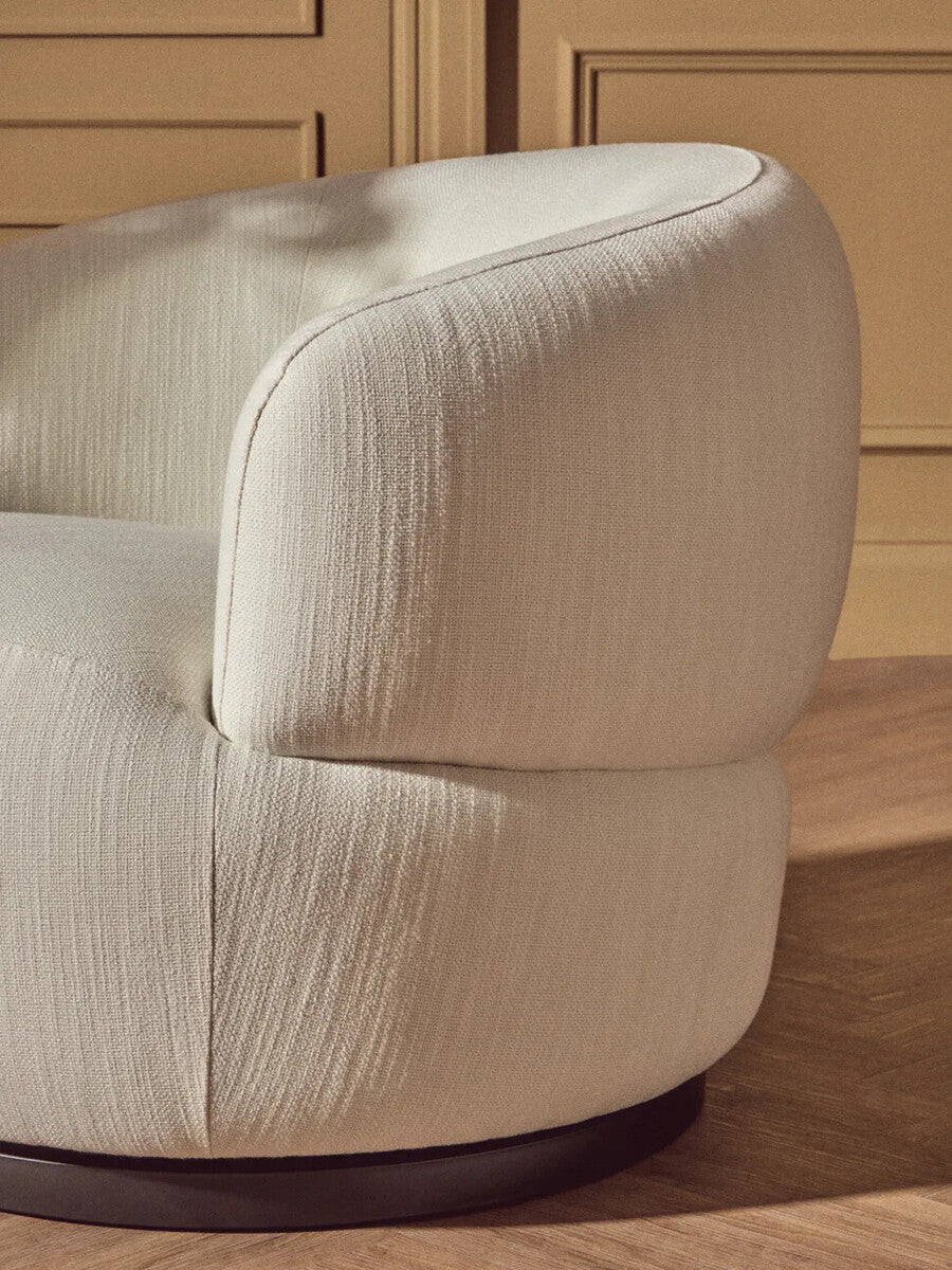 Orsina Bordo Textured Cream Curved Swivel Chair | Modern Accent Seat