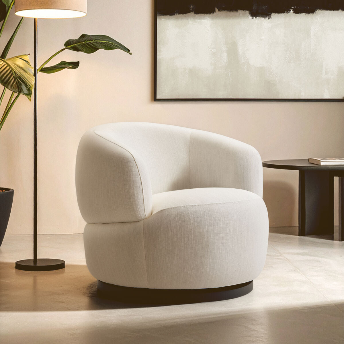 Orsina Bordo Textured Cream Curved Swivel Chair | Modern Accent Seat