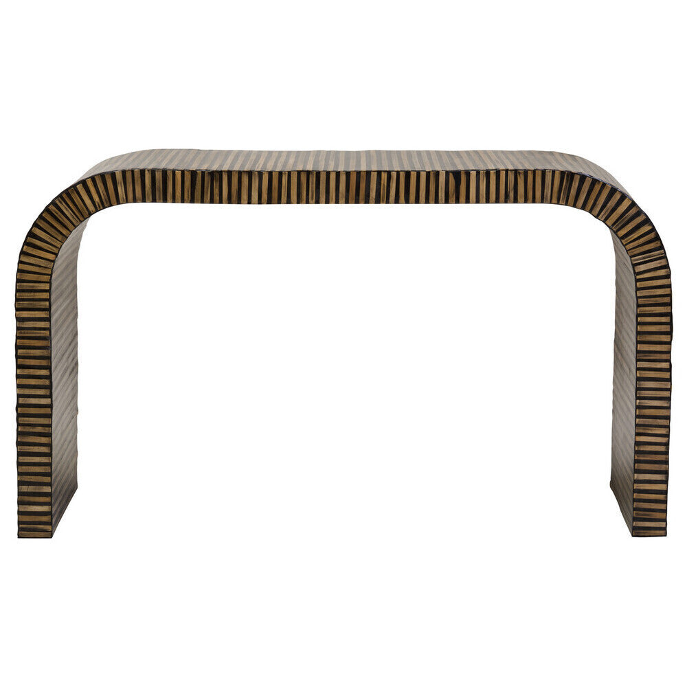 Orsina Bambusa Curved Bamboo Console Table – Natural Inlay Design