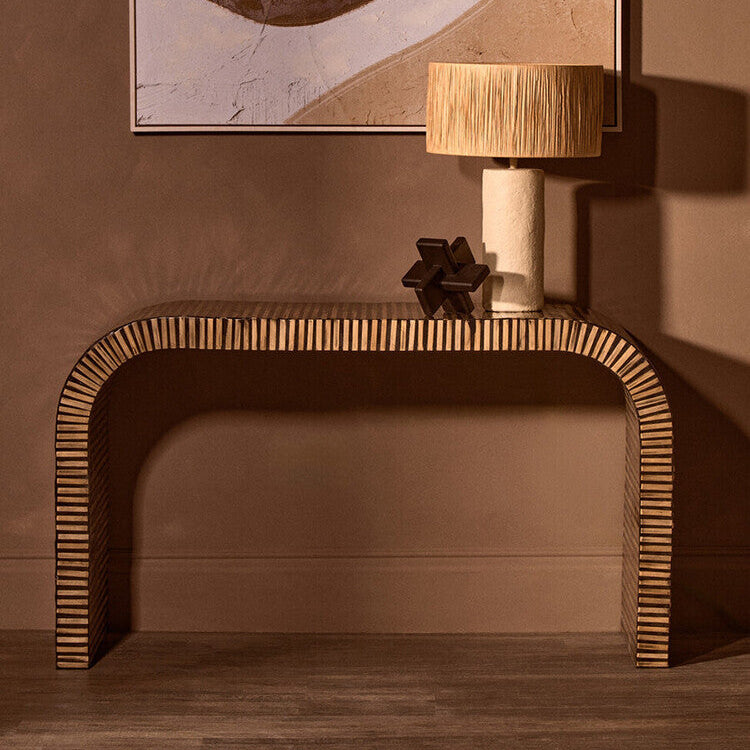 Orsina Bambusa Curved Bamboo Console Table – Natural Inlay Design