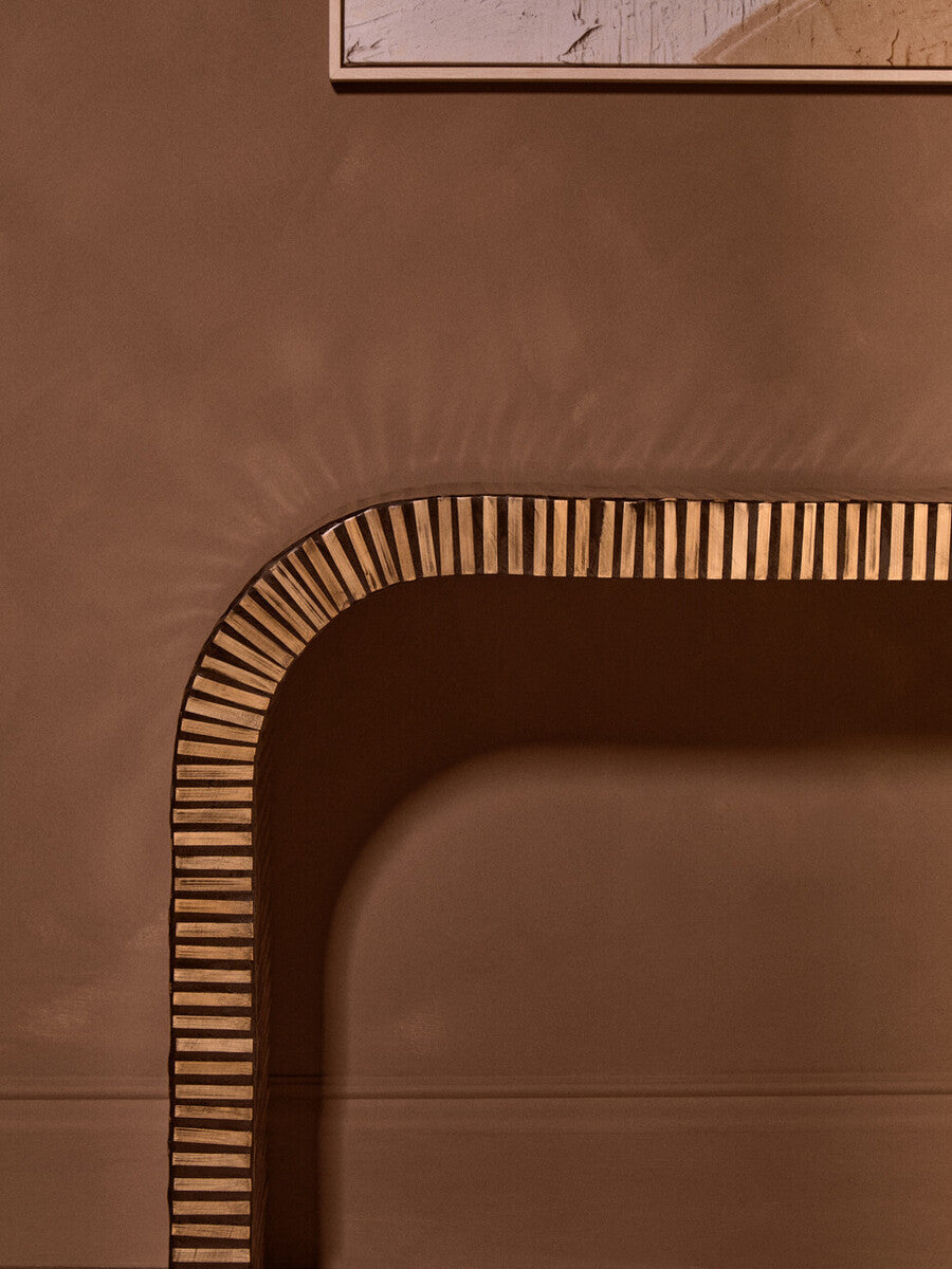 Orsina Bambusa Curved Bamboo Console Table – Natural Inlay Design