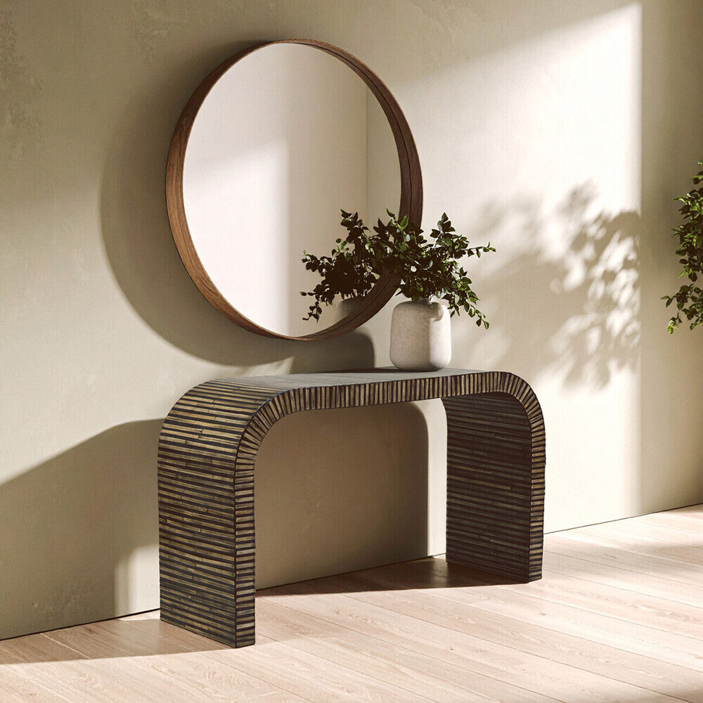 Orsina Bambusa Curved Bamboo Console Table – Natural Inlay Design