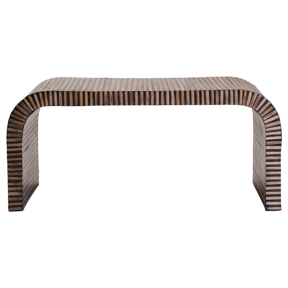Orsina Curved Bamboo Inlay Coffee Table – Natural Finish Oval Design