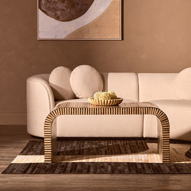 Orsina Curved Bamboo Inlay Coffee Table – Natural Finish Oval Design