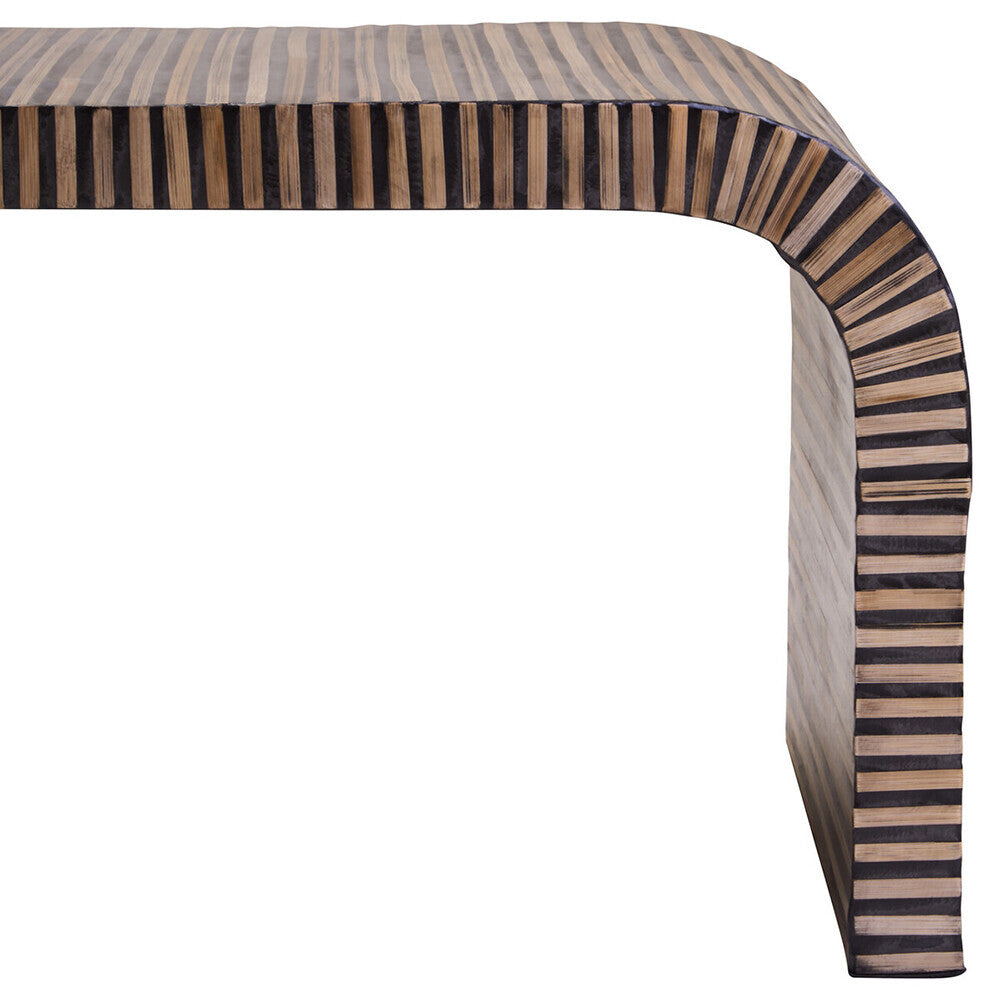 Orsina Curved Bamboo Inlay Coffee Table – Natural Finish Oval Design