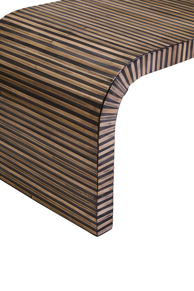 Orsina Curved Bamboo Inlay Coffee Table – Natural Finish Oval Design