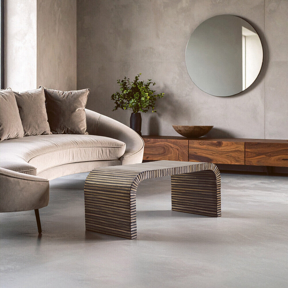 Orsina Curved Bamboo Inlay Coffee Table – Natural Finish Oval Design