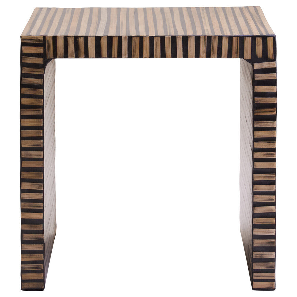 Orsina Bambusa Bamboo Inlay Side Table – Round Japandi Bedside Table