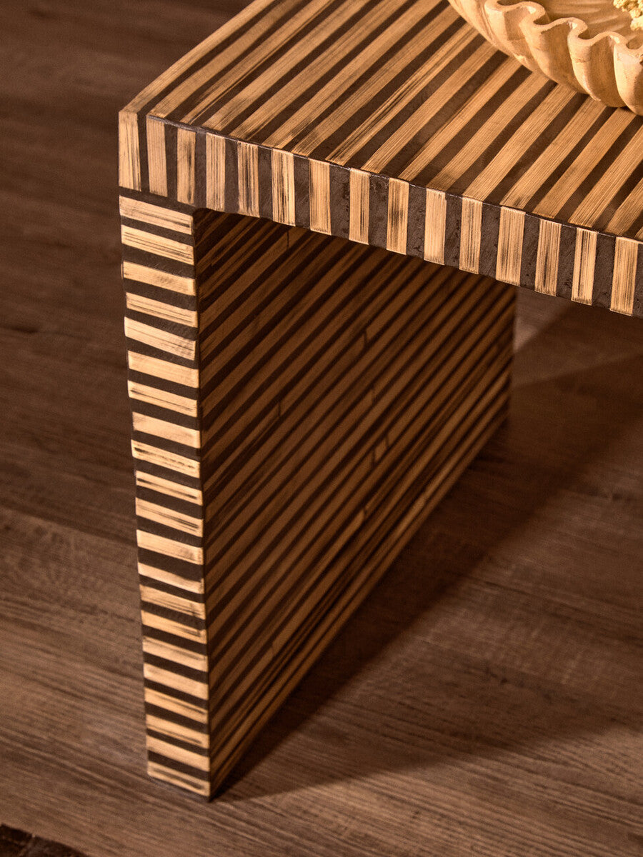 Orsina Bambusa Bamboo Inlay Side Table – Round Japandi Bedside Table