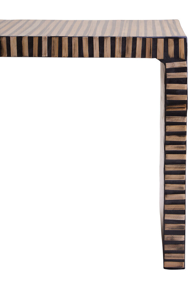 Orsina Bambusa Bamboo Inlay Side Table – Round Japandi Bedside Table