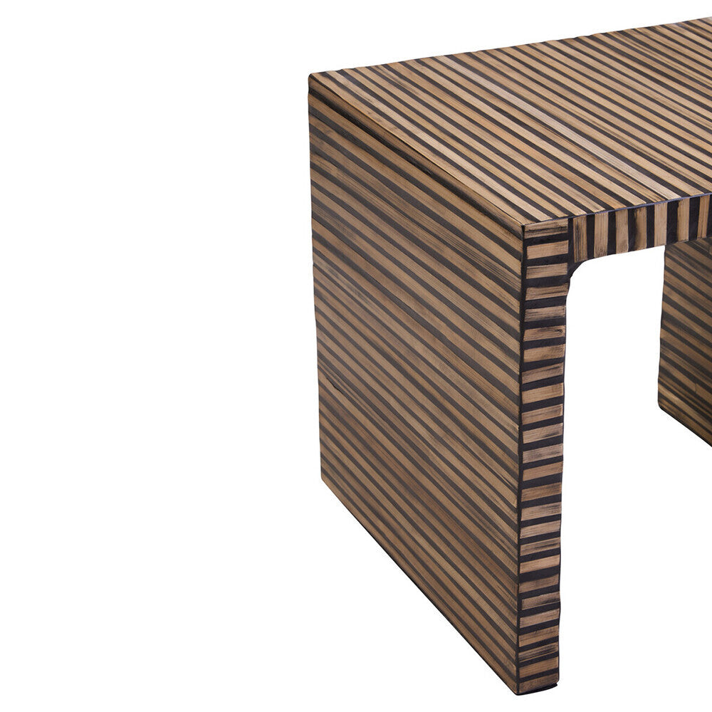 Orsina Bambusa Bamboo Inlay Side Table – Round Japandi Bedside Table
