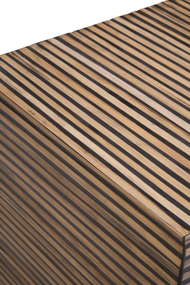 Orsina Bambusa Bamboo Inlay Side Table – Round Japandi Bedside Table