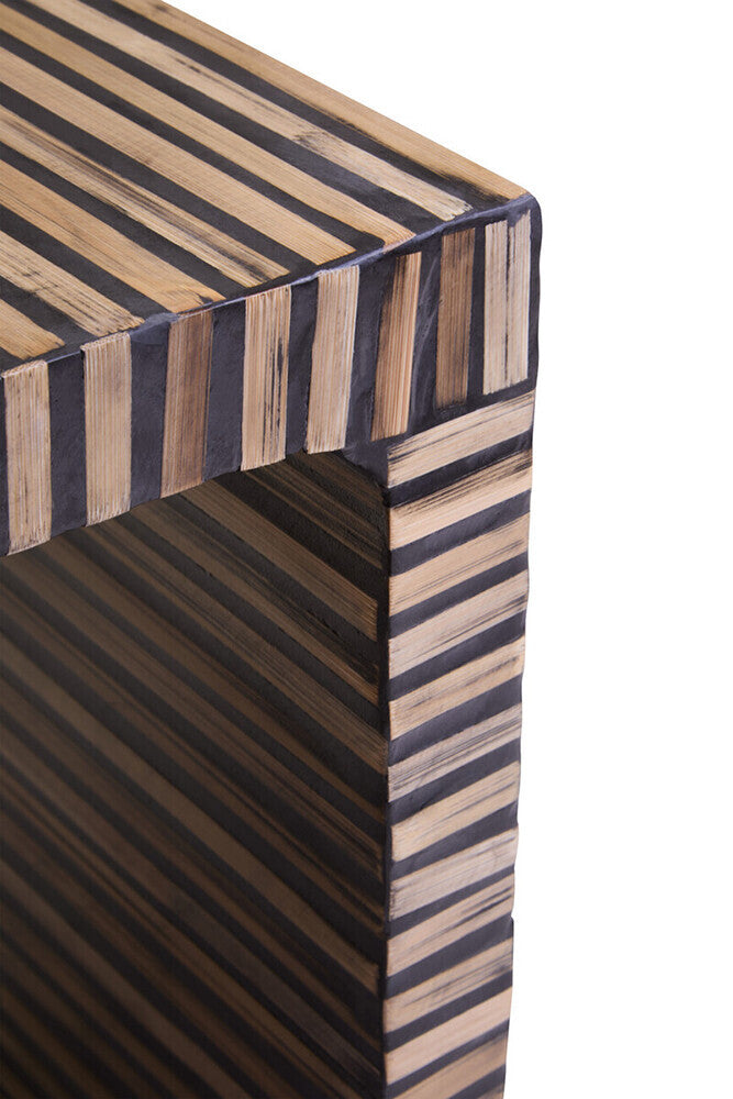 Orsina Bambusa Bamboo Inlay Side Table – Round Japandi Bedside Table