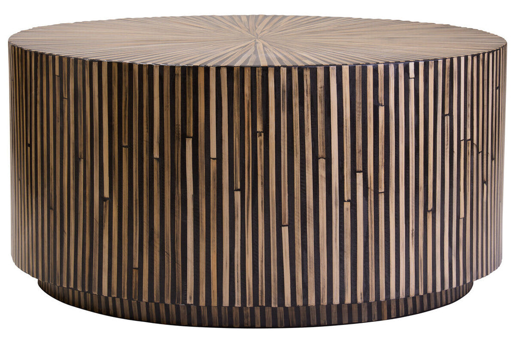 Orsina Round Bamboo Coffee Table – 90cm Natural Sunburst Inlay