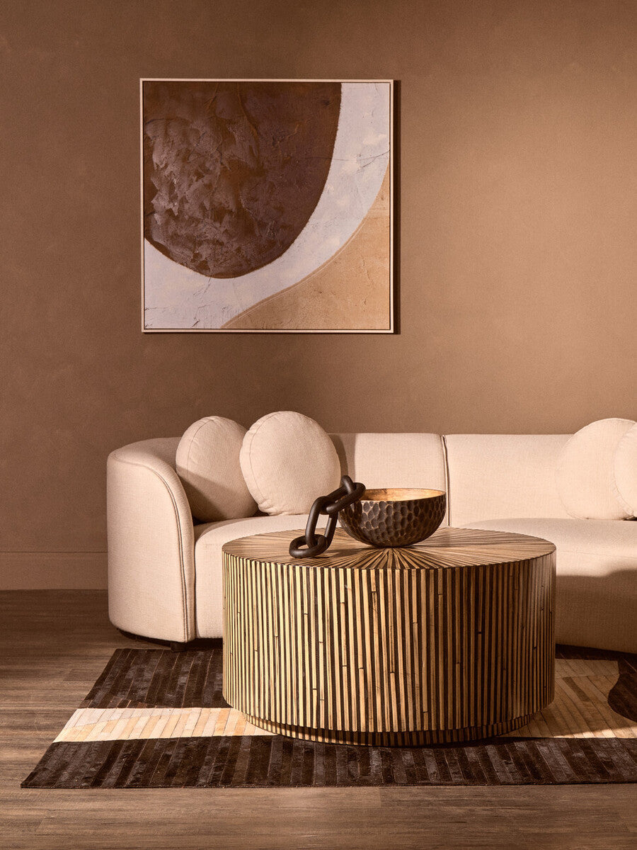 Orsina Round Bamboo Coffee Table – 90cm Natural Sunburst Inlay
