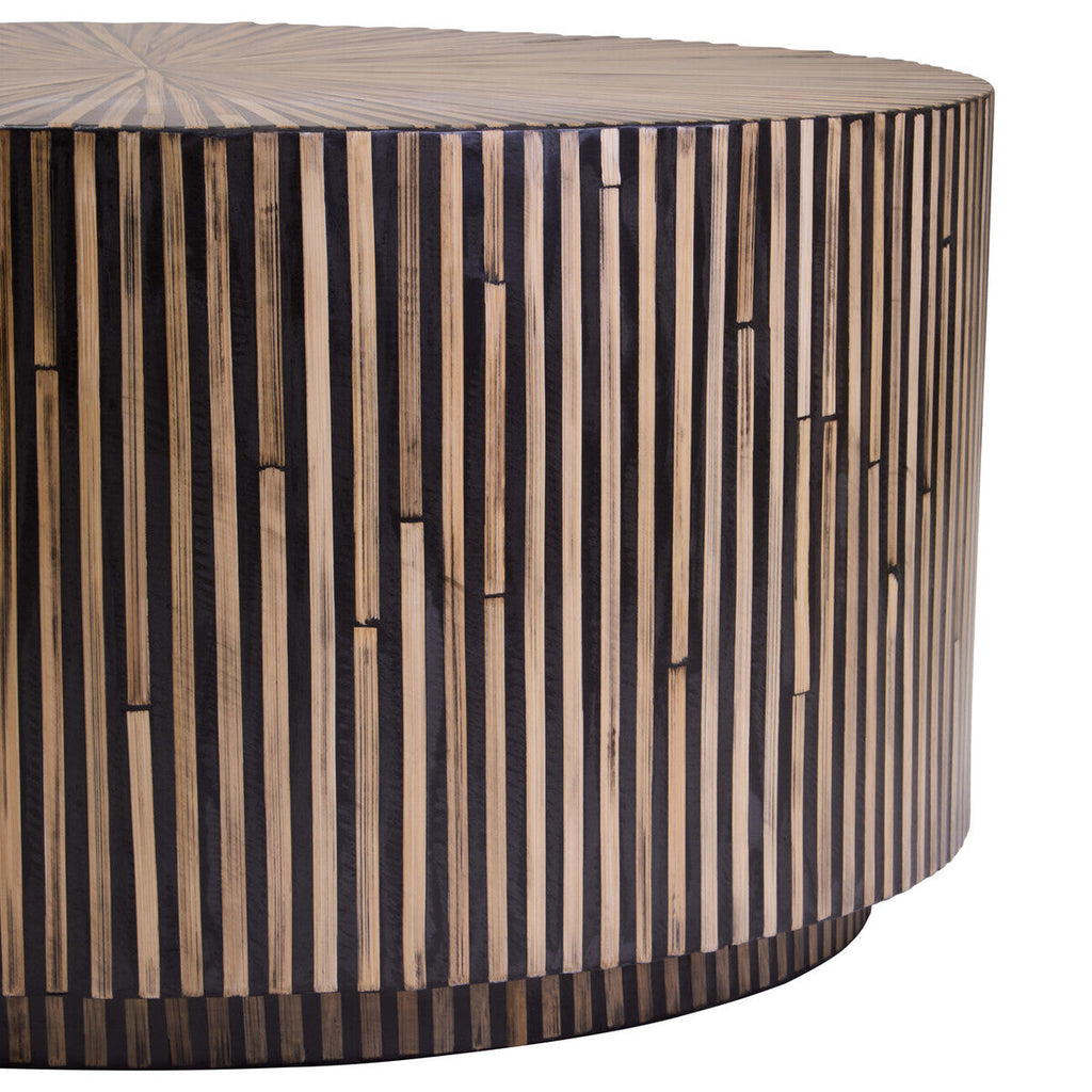 Orsina Round Bamboo Coffee Table – 90cm Natural Sunburst Inlay