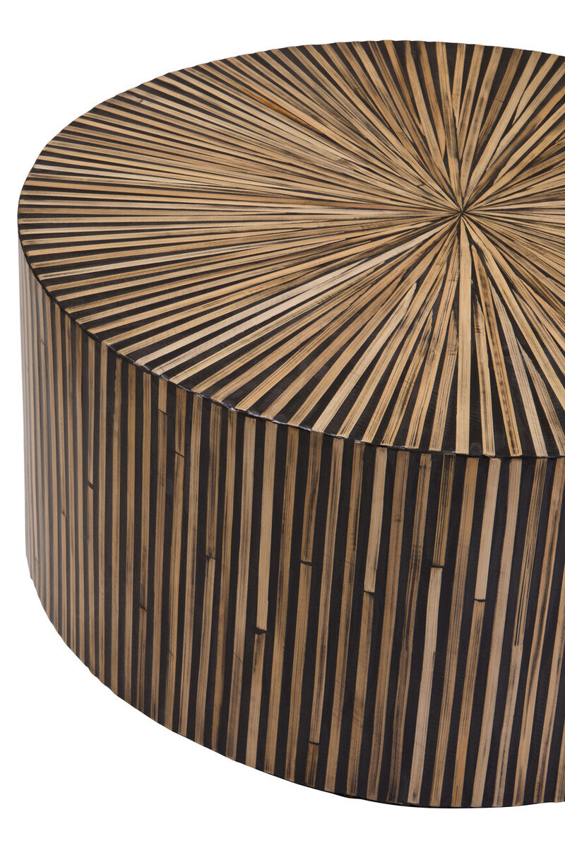 Orsina Round Bamboo Coffee Table – 90cm Natural Sunburst Inlay