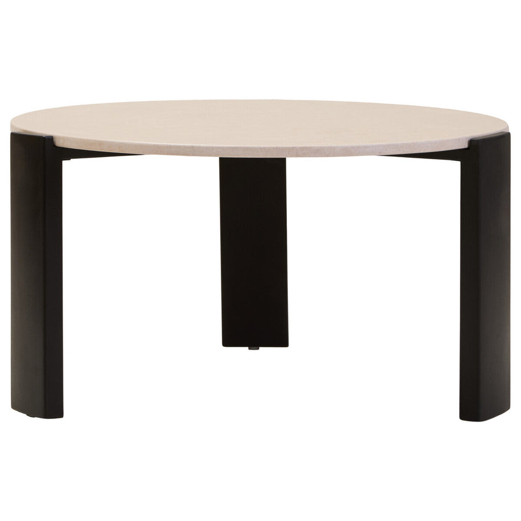 Orsina Palermo Round Cream Marble Coffee Table with Black Acacia Legs