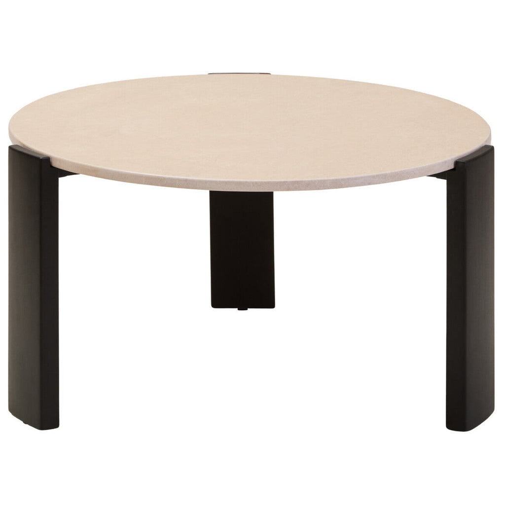 Orsina Palermo Round Cream Marble Coffee Table with Black Acacia Legs